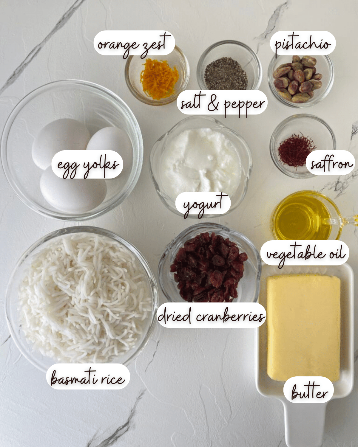 Ingredients of Crunchy Baked Saffron Rice