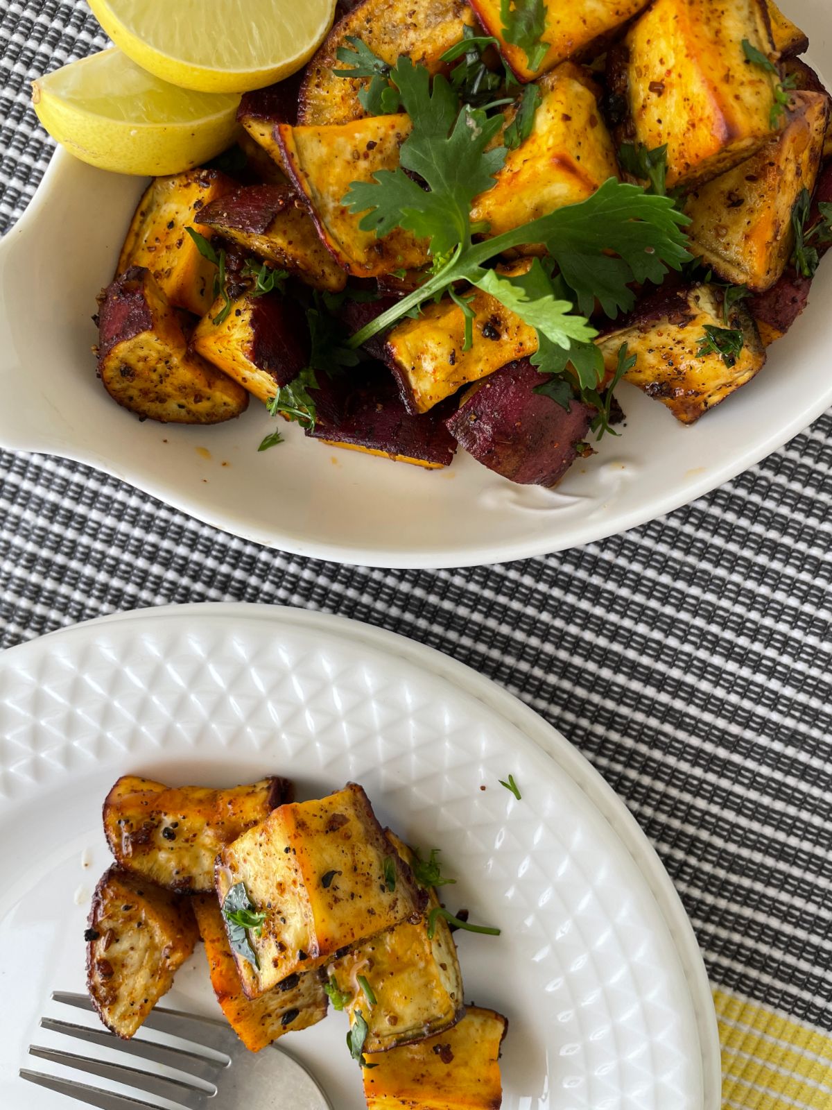 roasted indian sweet potatoes served in a plate