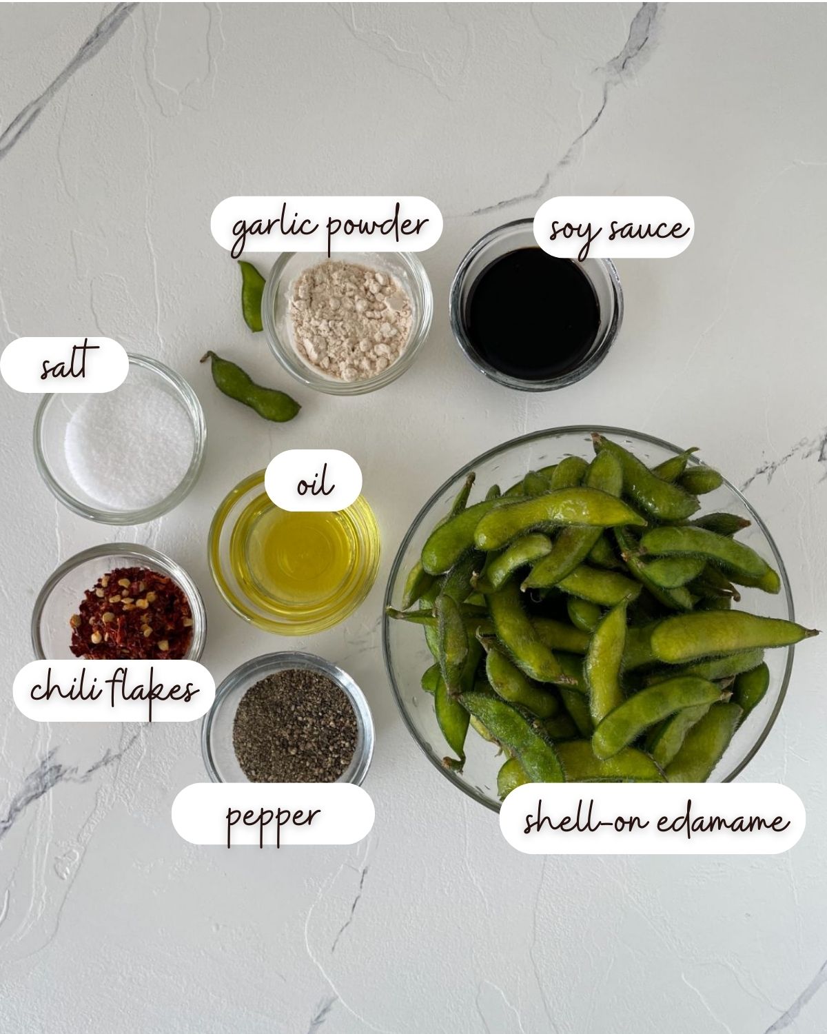 Ingredients of Spicy Garlic Edamame