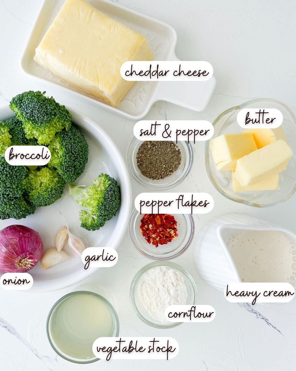 Ingredients of Gluten Free Broccoli Cheddar Soup