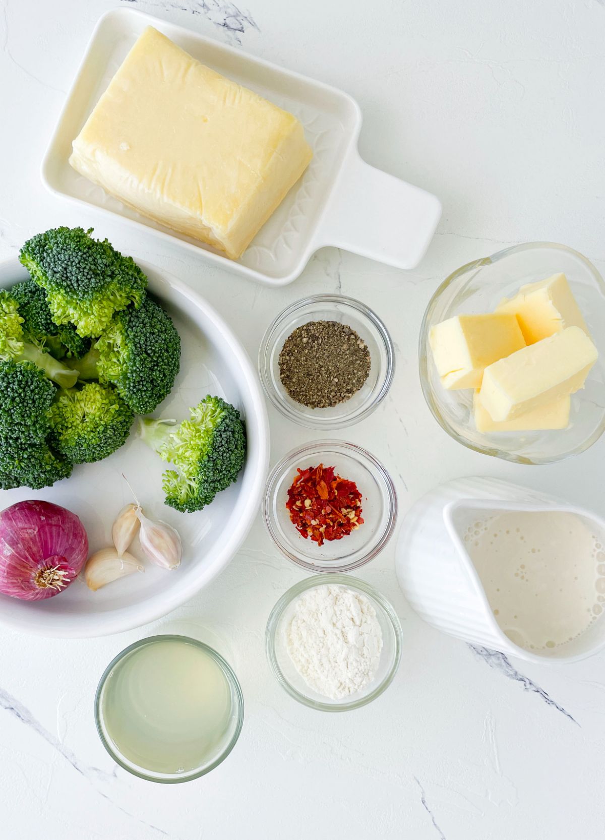 ingredients for Vegetarian Broccoli Cheddar Soup