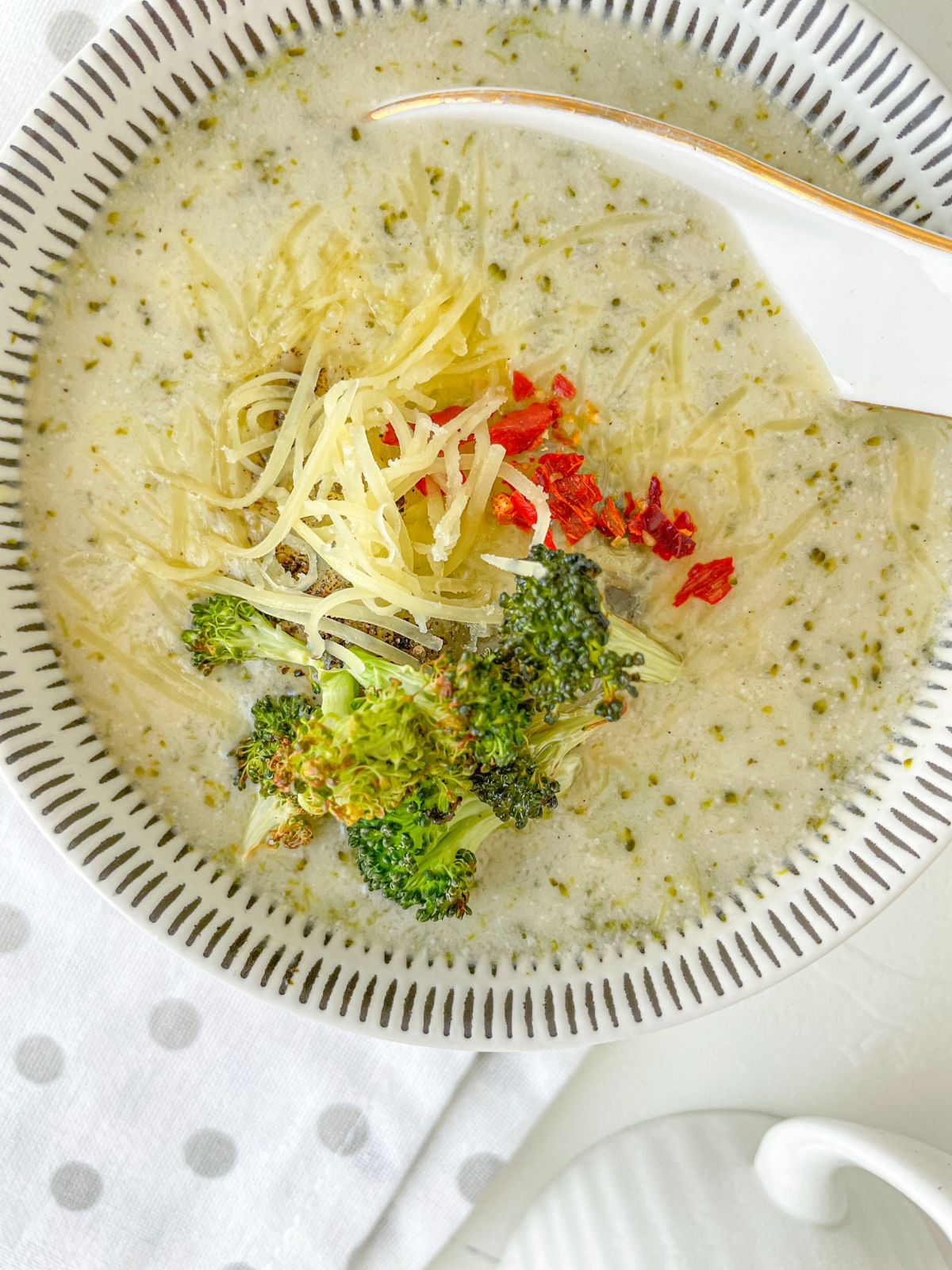 top view of Vegetarian Broccoli Cheddar Soup