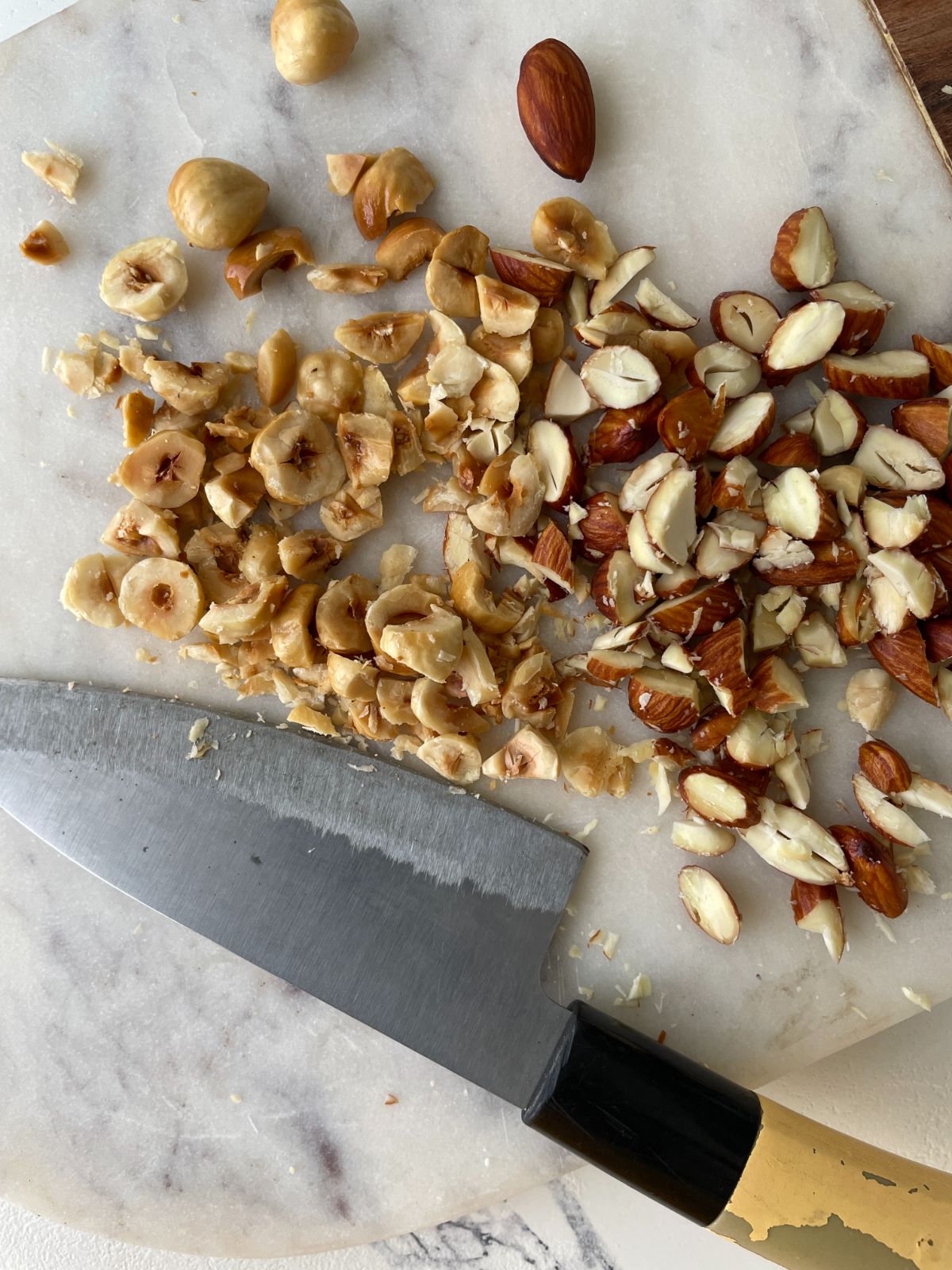 chop the nuts into small small pieces 