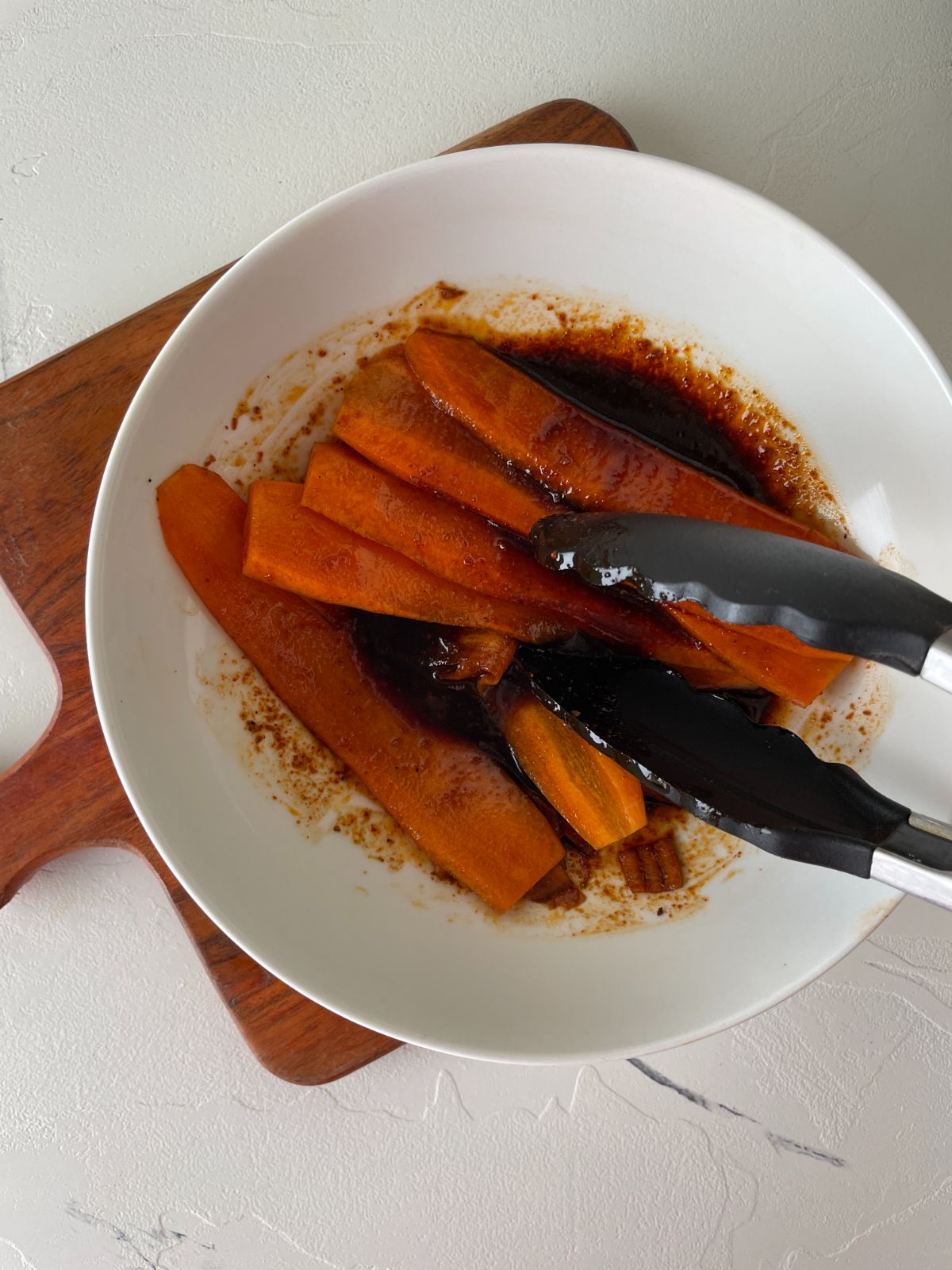 marinating the carrot ribbons