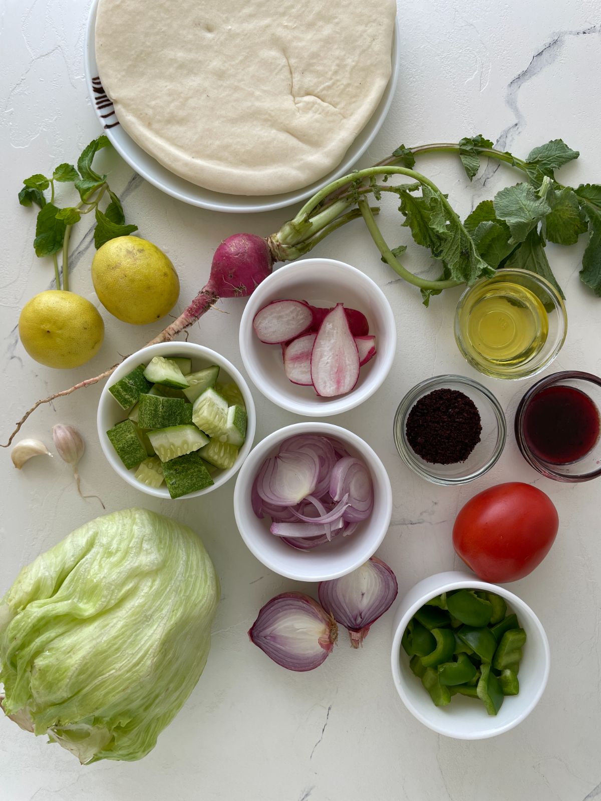 ingredients for the Fatoosh salad