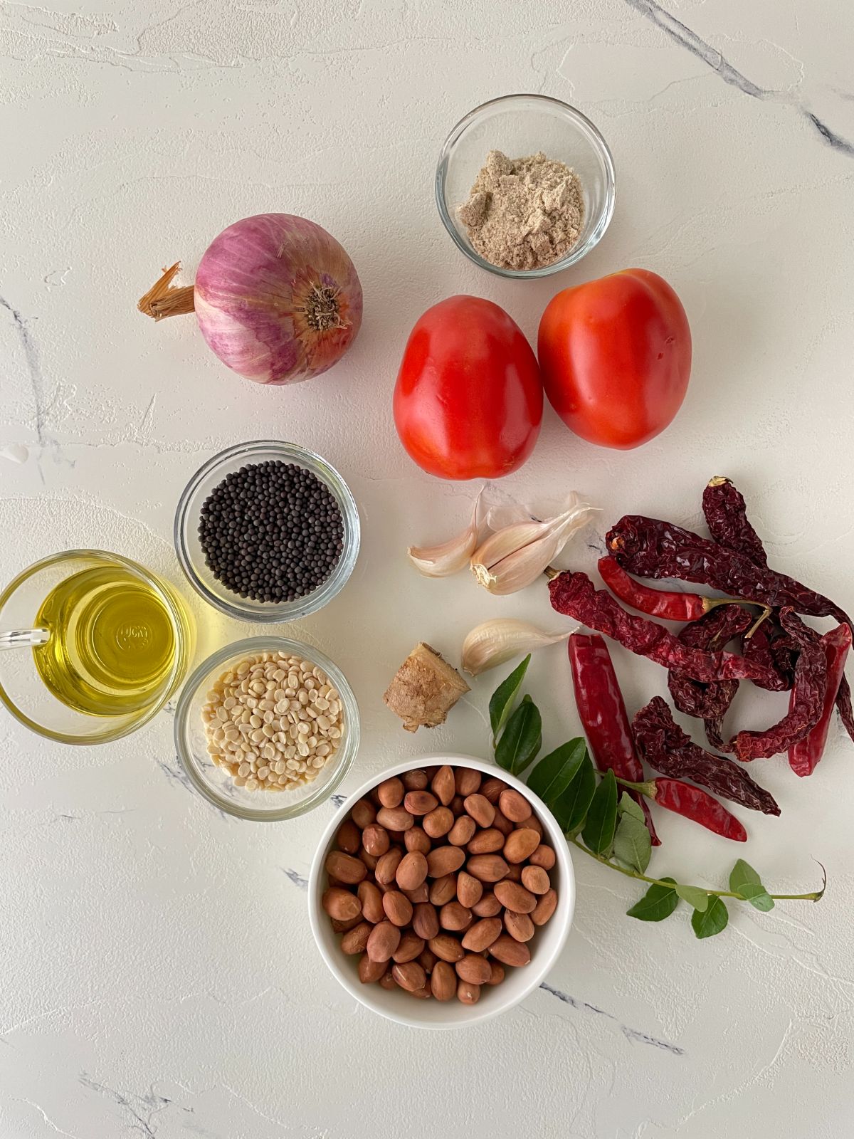 ingredients for the tomato peanut chutney