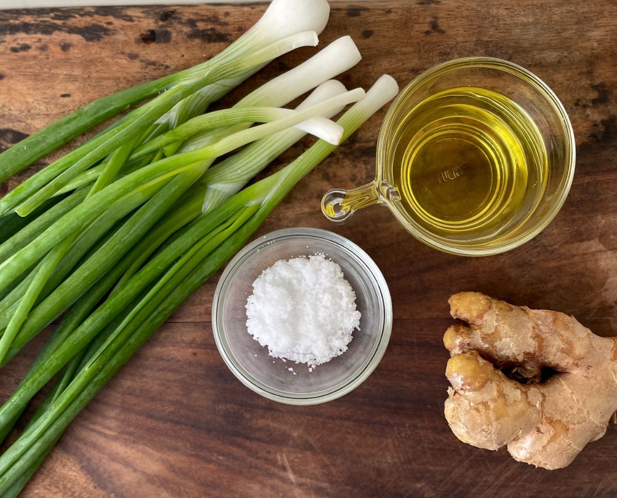 ingredients for the scallion ginger oil