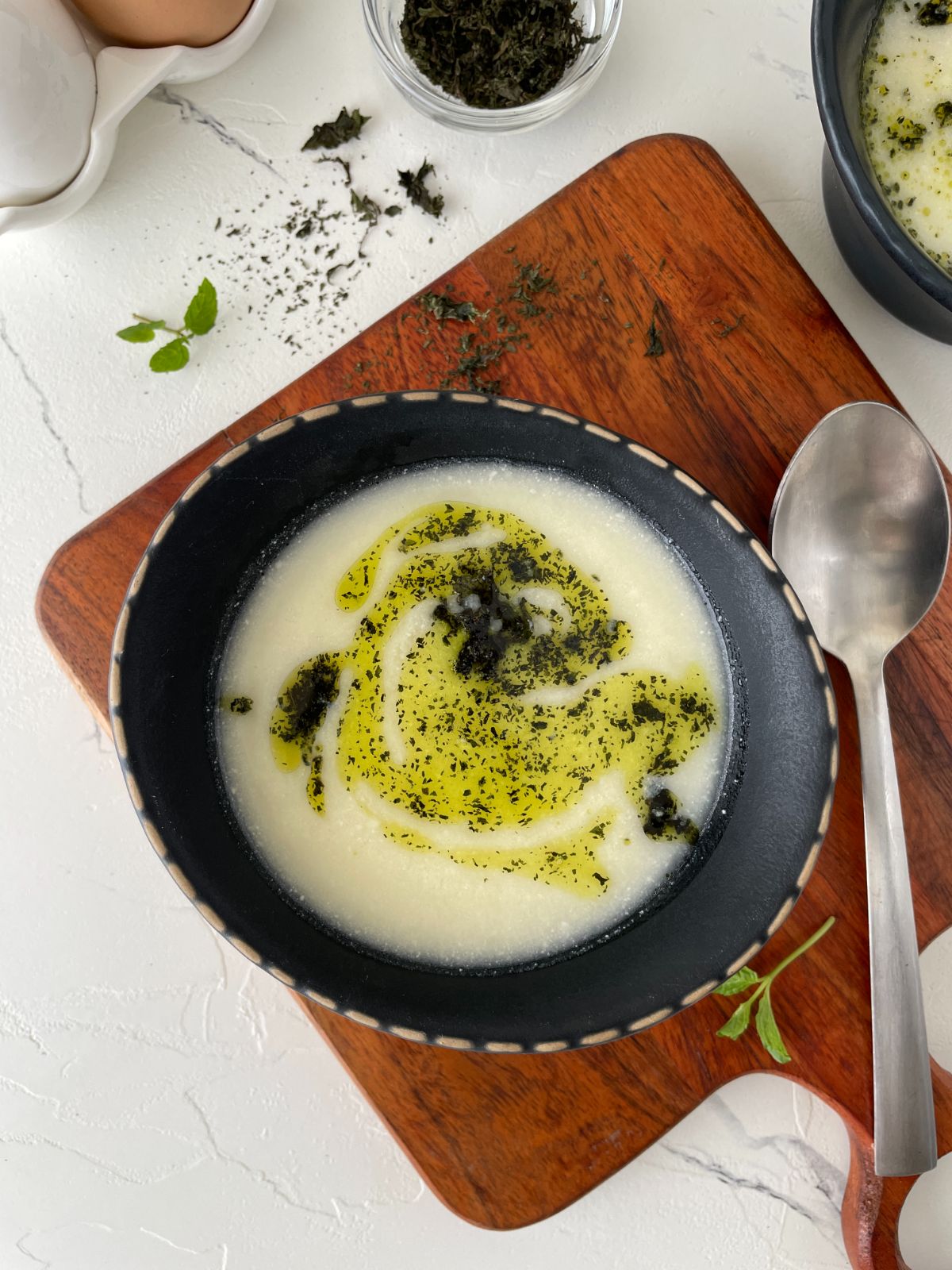 Turkish yogurt soup served in a bowl