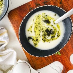 rich turkish yogurt soup in a bowl