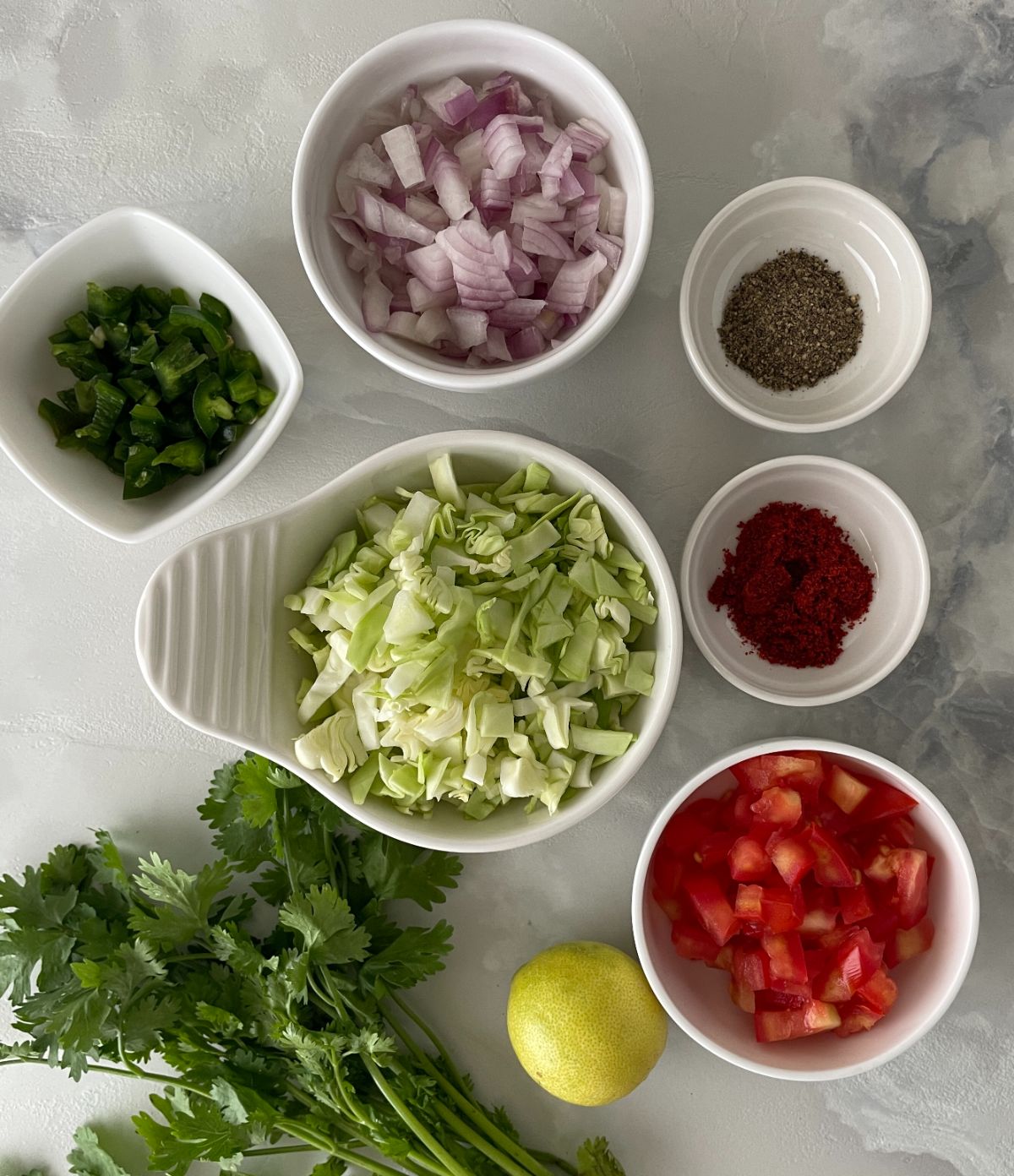 ingredients for the cabbage pico de gallo
