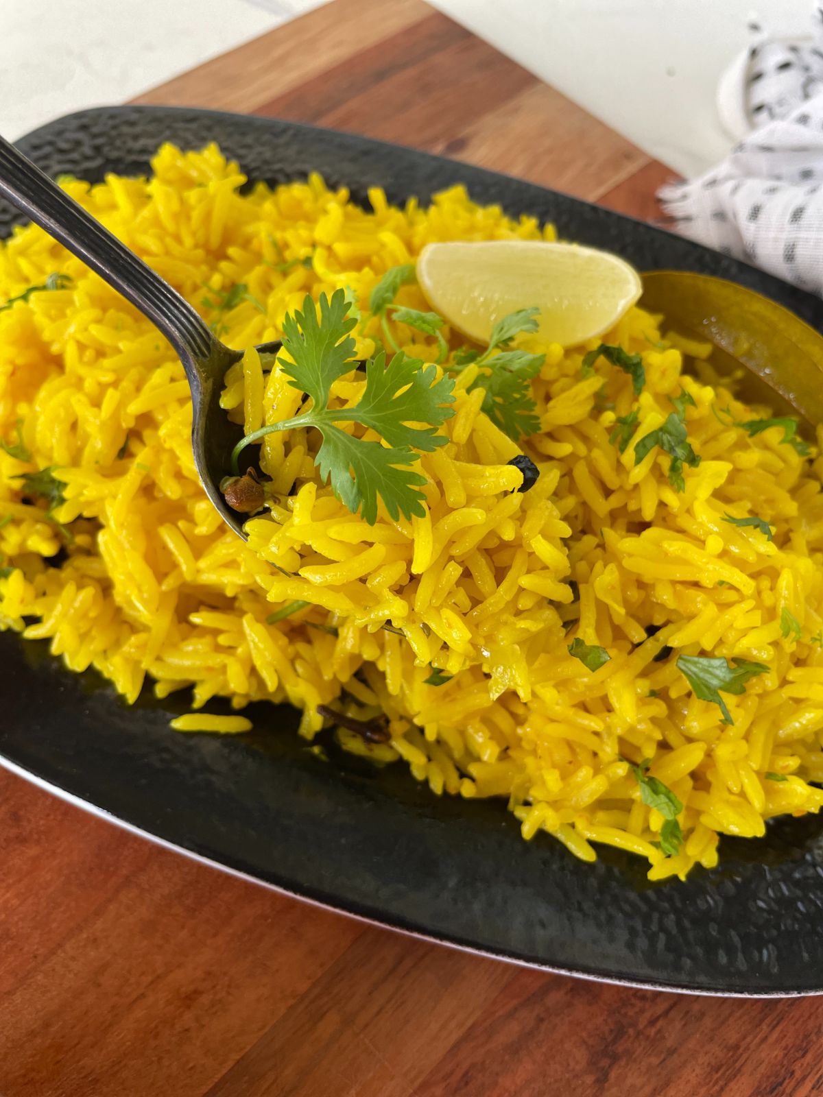 indian yellow rice in a platter
