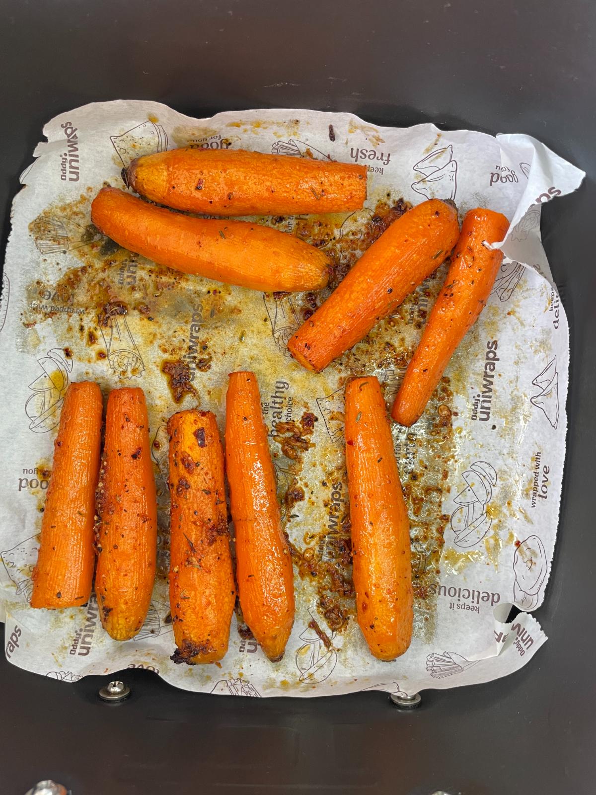 hot honey carrots in Air Fryer basket