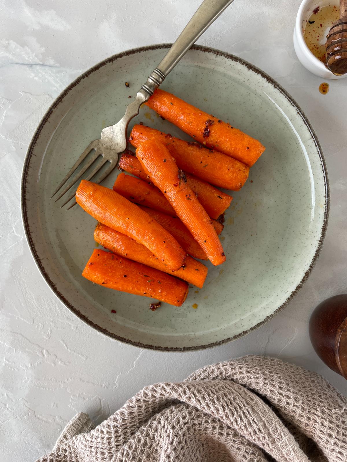 hot honey carrots in a plate