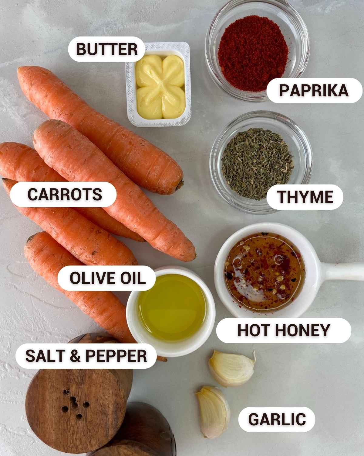 ingredients for hot honey carrots