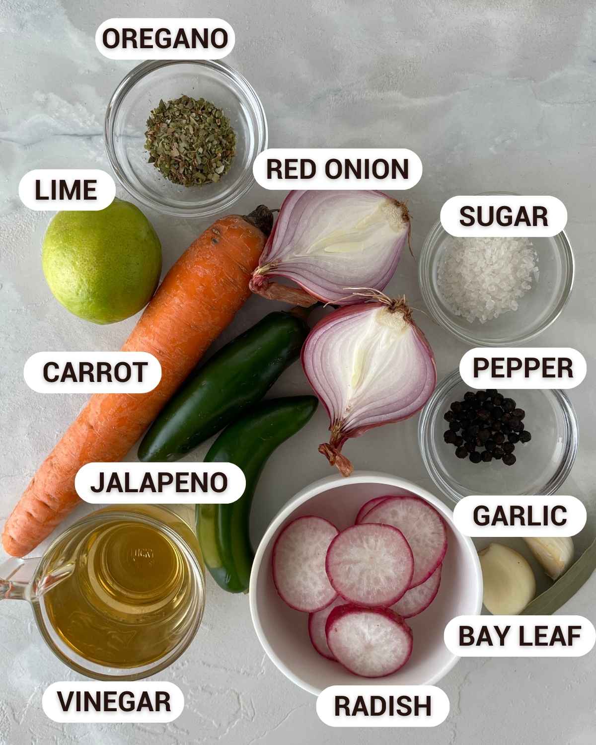 ingredients for the Mexican pickled vegetables