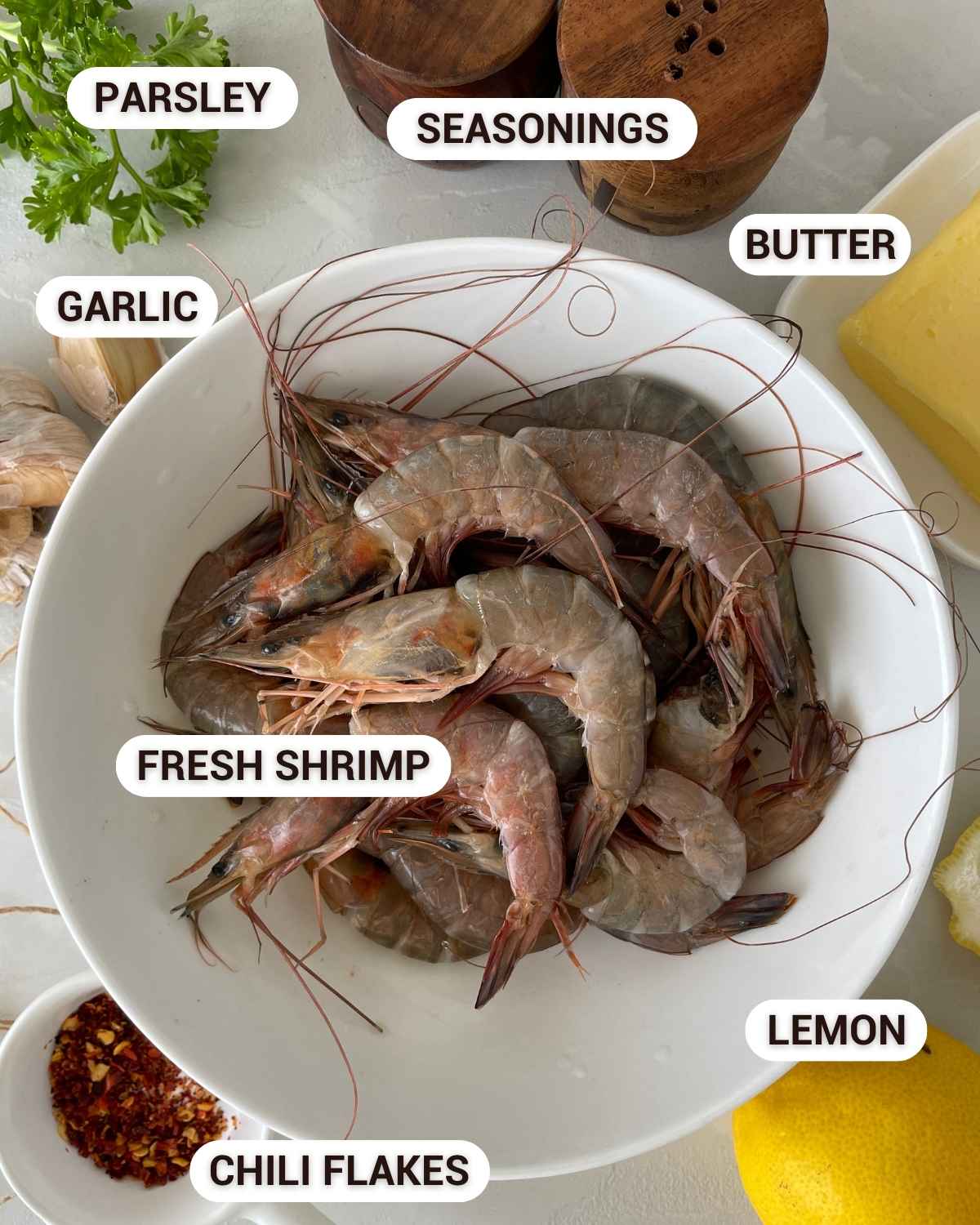 ingredients for the garlic lemon butter shrimp 
