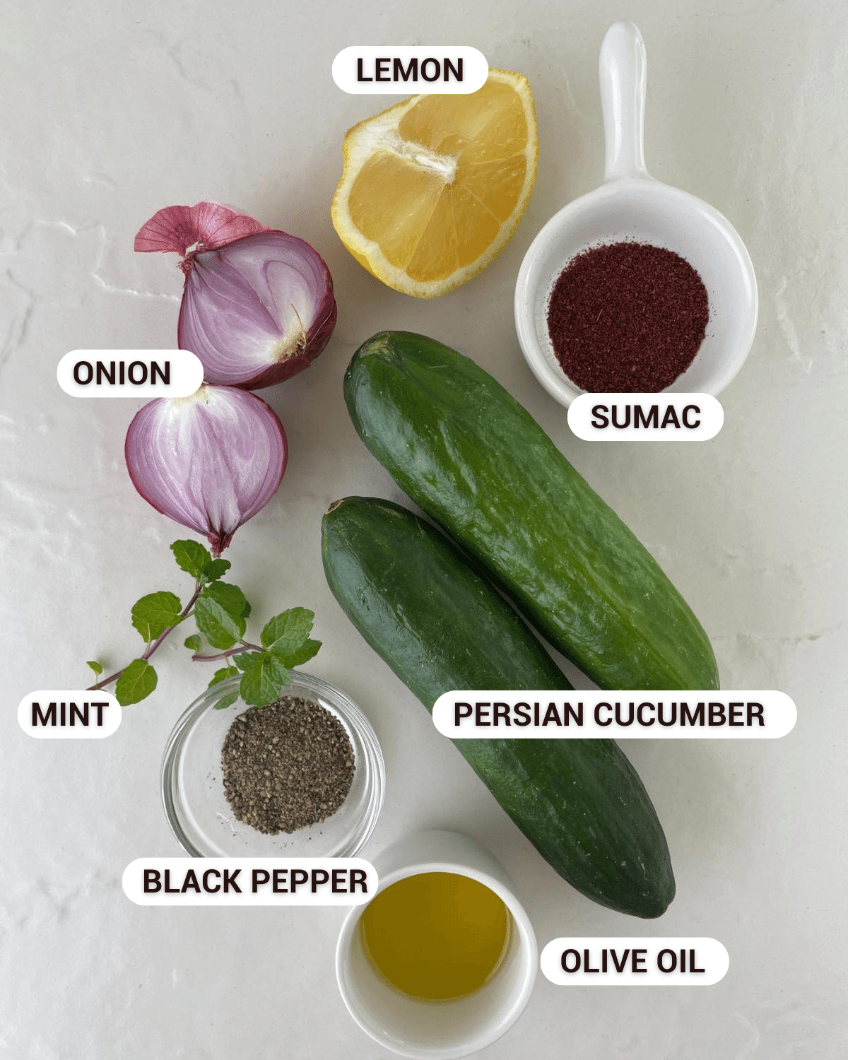ingredients for the sumac cucumber salad