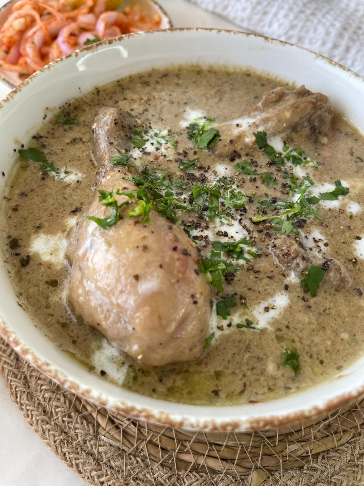 closeup of chicken karahi in a bowl