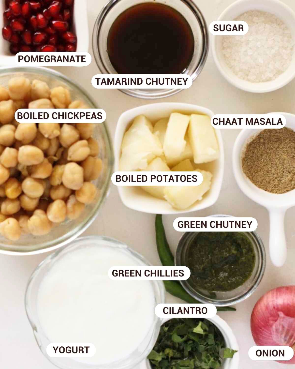 Ingredients shot of Dahi Chana Chaat