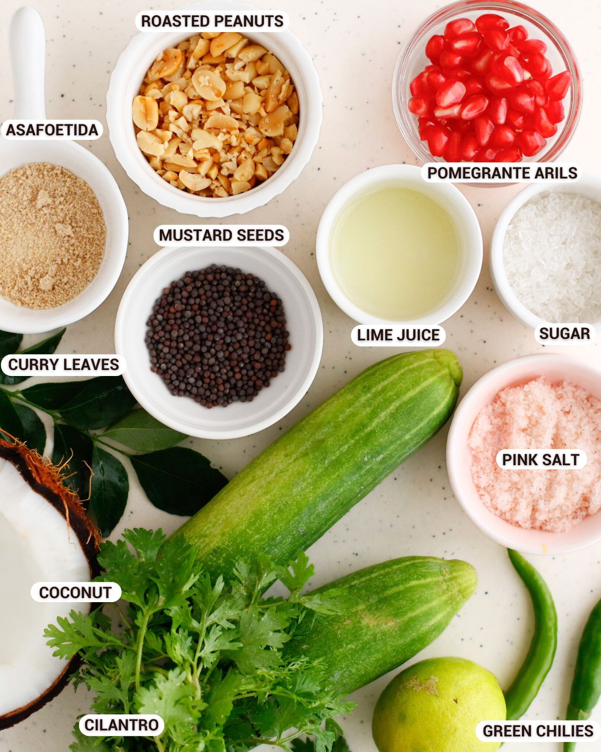 Ingredients shot of Kakdi Chi Koshimbir