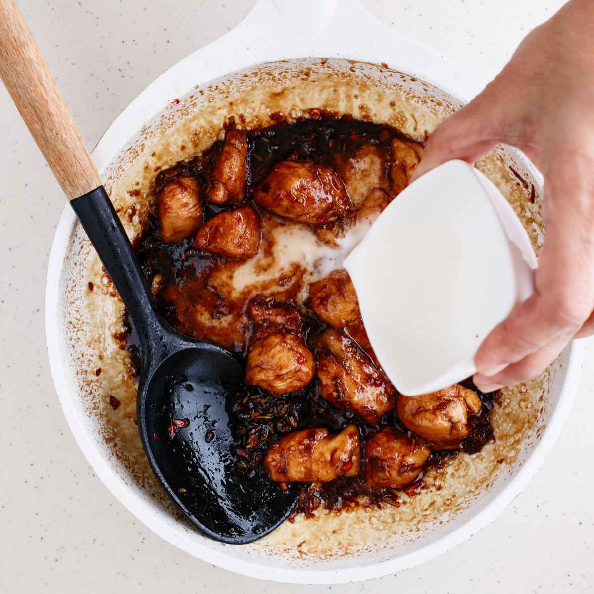 Add conn starch water in chicken pan to make it a lil bit gravy type 