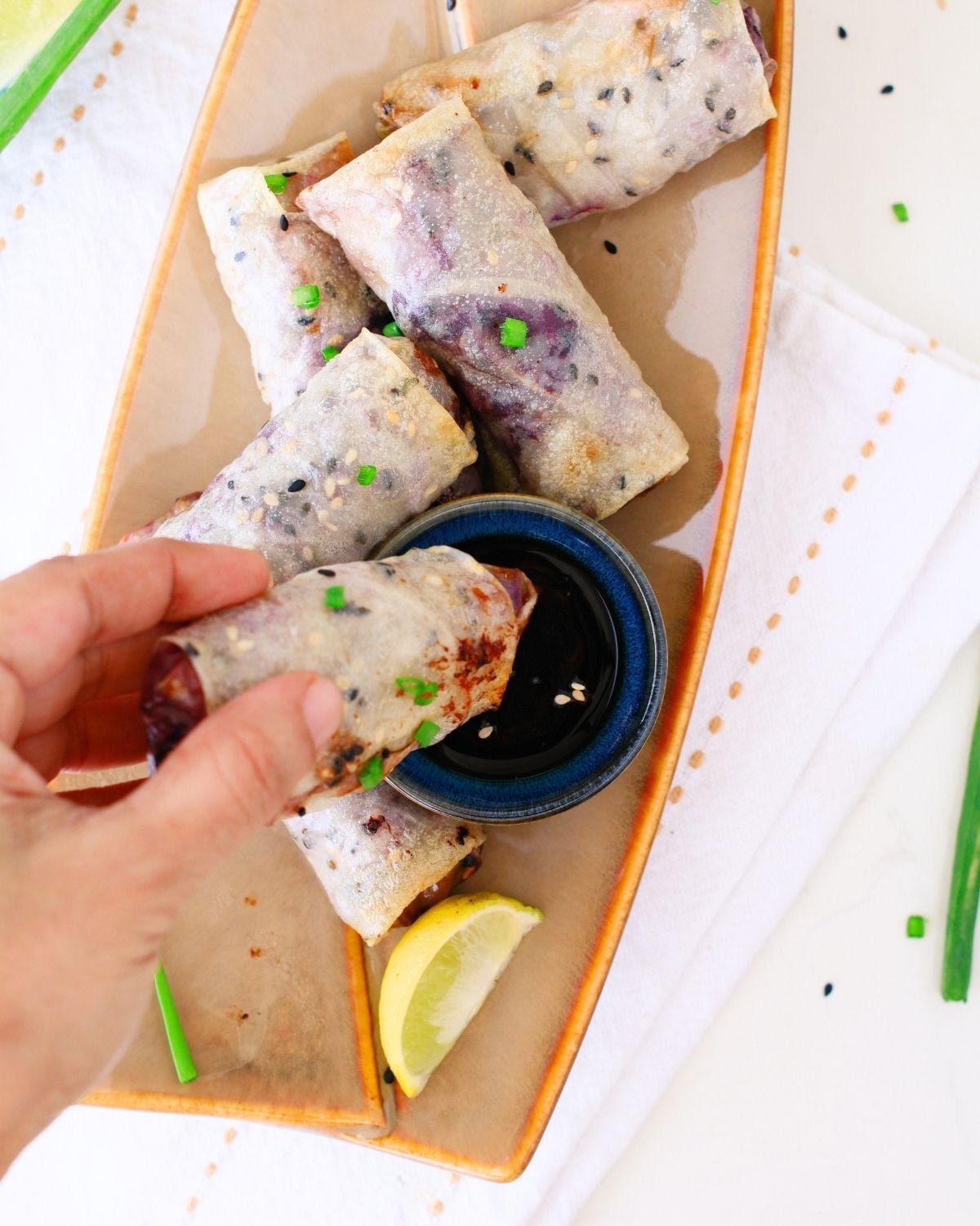 Cooked chicken rice paper dumplings
