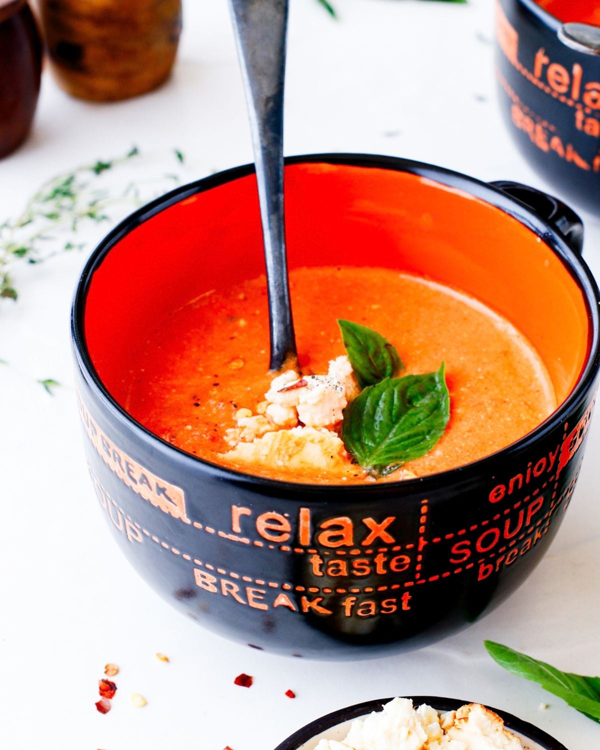 Roasted tomato pepper soup ready to serve