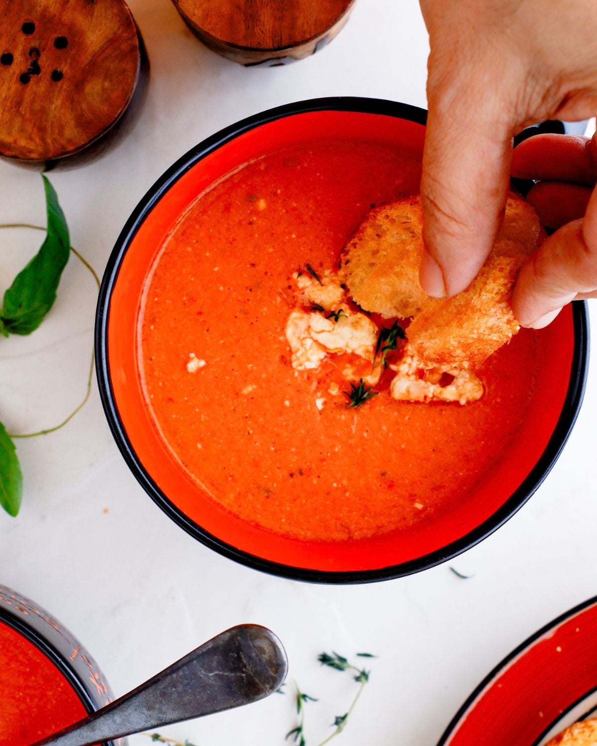 Roasted tomato pepper soup ready to serve