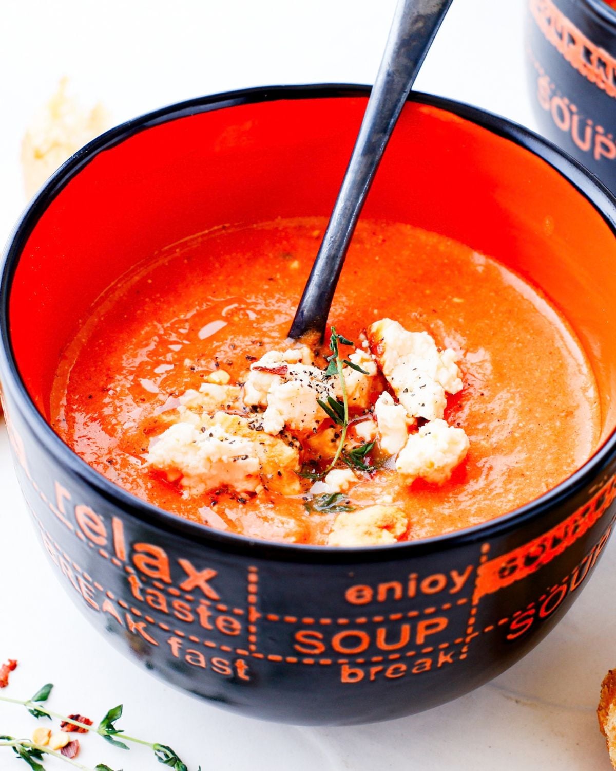 Roasted tomato pepper soup ready to serve